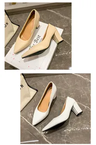Women's pointed toe chunky high heels elegant shallow mouth pumps stylish dress shoes daily wear