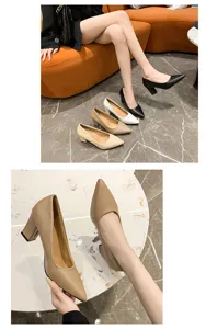 Women pointed toe block heel pumps fashion stylish dress shoes versatile office footwear daily wear