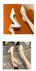 Women pointed toe block high heels elegant slip on dress pumps fashion work shoes daily footwear