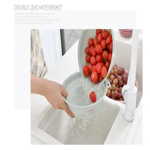 Cesta de lavado de verduras de doble capa estilo europeo colador de frutas redondo.
