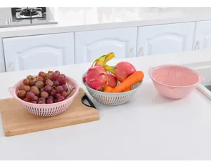 Cesta de drenaje doble de plástico para lavado de verduras y almacenamiento de frutas.