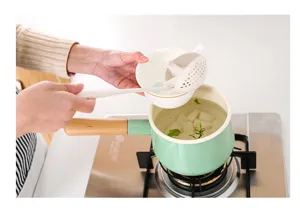 Wheat straw long handle 2-in-1 soup spoon colander kitchen ladle for hot pot and daily cooking use