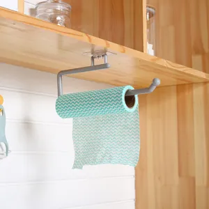 Under cabinet paper towel holder punch free kitchen dish towel rack hanging organizer