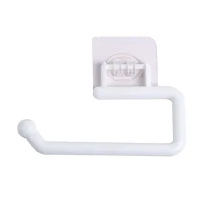 White plastic no drill kitchen paper towel holder wall mounted roll tissue rack hook stand