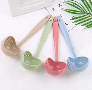 Wheat straw soup spoon long handle colander dual use hot pot strainer kitchen tableware.