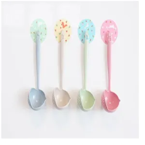 Wheat straw standing soup spoon long handle colander kitchen tool set four colors