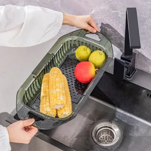 Teleskopische Küchenspüle Seiher Plastik Verstellbar Obst Gemüse Abtropfkorb Ausziehbar Waschsieb