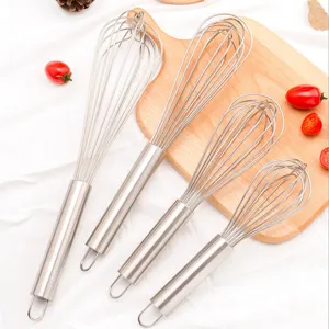 8 Inch Manual Stainless Steel Egg Whisk Kitchen Baking Tool Silver Metal Wire Hand Held Egg Beater Blender Kitchen Gadget