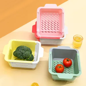 Retractable Sink Drain Basket Adjustable Plastic Fruit Vegetable Washing Basin Multi-Functional Kitchen Storage Organizer
