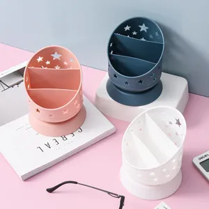 Porte-stylo rond en plastique avec design d'étoiles, organisateur de bureau multi-compartiments.
