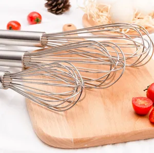 8-inch manual stainless steel whisk for kitchen baking, durable egg beater and food mixer.