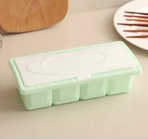 Plastic 4-grid seasoning box with dustproof lid kitchen spice storage organizer container