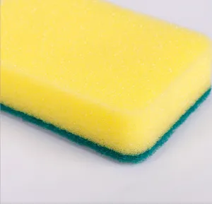 Dual layer cleaning sponge with scouring pad for kitchen dishwashing and household surface cleaning