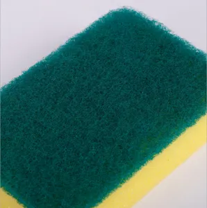 Dual-layer cleaning sponge and scouring pad for kitchen dishwashing and daily scrubbing.