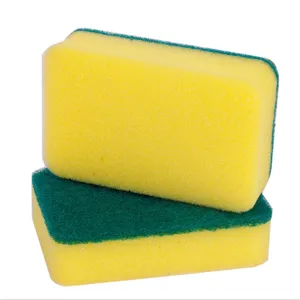 2-pack dishwashing sponge scouring pad kitchen cleaning tool dual-layer scrub sponge.