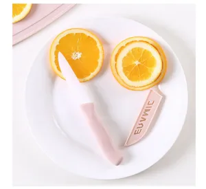 Pink ceramic fruit knife set with protective sheath kitchen tool slice orange slice fruit cutter
