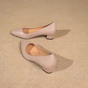 Women pointed toe chunky low heel pumps solid color elegant casual office fashion dress shoes