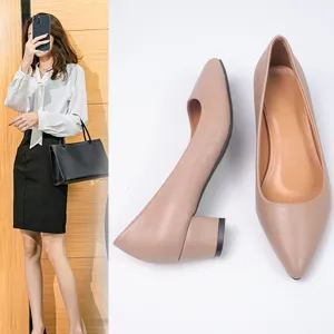 Women's pointed toe block heel pumps elegant casual dress shoes nude footwear size