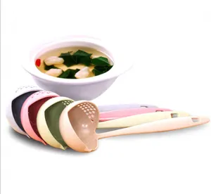 Wheat straw long handle soup spoon colander 2 in 1 multi-color kitchen hot pot ladle set