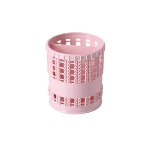Minimalist Plastic Pen Holder Hollow Woven Pattern Desktop Storage Tube Organizer For Office School Student Home