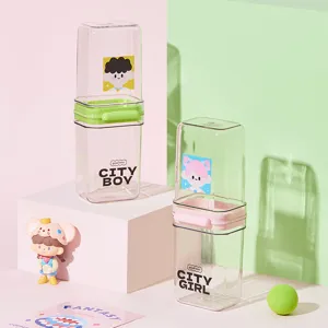 Portable Travel Gargle Cup Plastic Toothbrush Holder Cute Cartoon Bathroom Water Cup With Lid Portable Storage Tumbler