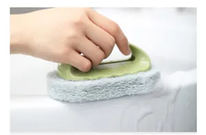 Kitchen cleaning sponge brush with ergonomic handle for bathroom tub and tile cleaning