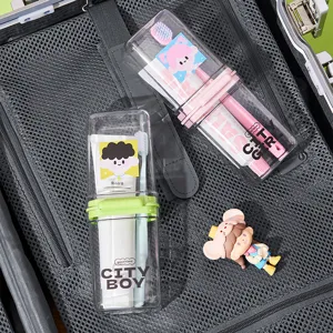 Portable travel toothbrush case and cup set, transparent plastic dual-use container for trip.