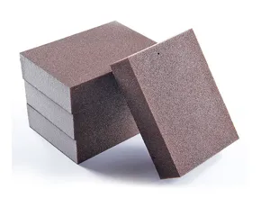 Brown diamond abrasive sponge blocks detail closeup, high density cleaning pad for rust.