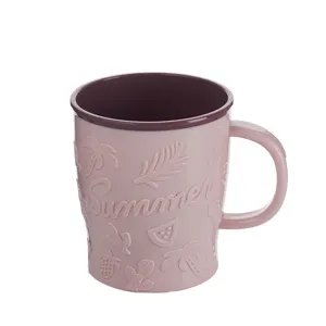 Tazza di plastica con motivo estivo in rilievo, portaspazzolino portatile per i viaggi.