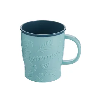 Tazza di risciacquo in plastica blu con motivi estivi, bicchiere portatile per spazzolino.