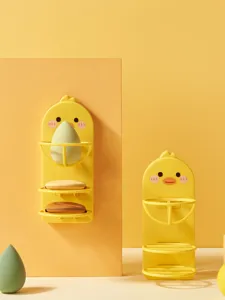 Süße Kleine Gelbe Ente Make-up Schwamm Halter Wandmontage Kunststoff Kosmetik Puff Aufbewahrungsregal Schönheitswerkzeug Organizer