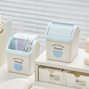 Joli seau de rangement de bureau en forme de maison avec couvercle, porte-stylo de bureau.