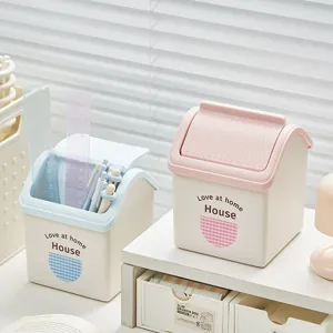 Boîte de rangement de bureau en forme de maison avec couvercle, mini poubelle et porte-stylos