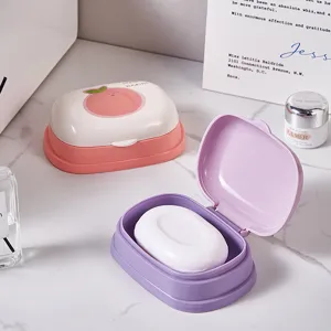Nordic plastic soap box with lid, portable draining soap holder for bathroom, cute fruit design.