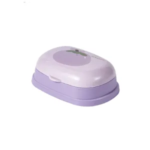 Purple plastic soap box with lid and drainage layer, cute fruit design for bathroom home use.