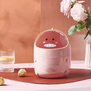 Cute dinosaur desktop trash can, multifunctional storage bucket with flip lid for office desk.