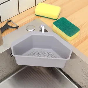 Cesta de drenaje de fregadero de cocina de plástico gris estante de almacenamiento con ventosa