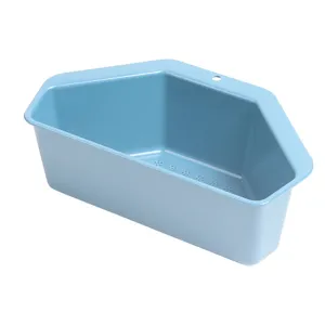 Cesta de drenaje de fregadero de cocina de plástico azul, diseño hexagonal práctico.