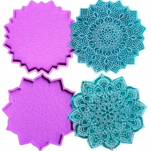 Mandala Floral Silicone Coaster Mold Epoxy Resin Casting Tray Flexible Non-Stick DIY Craft Mold For Home Kitchen