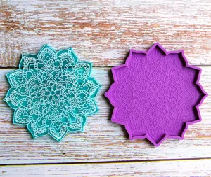 Mandala silicone mold resin coaster set intricate floral geometric DIY crafting mold detail view