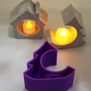 DIY concrete house and tree candle holder silicone mold for aromatherapy home decor.