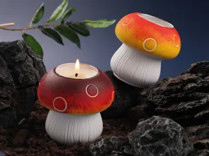 Handmade mushroom candle holder cement plaster mold set decorative desktop candle stand.