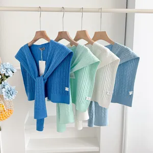 Women cable knit shawl scarf stylish sweater shirt collocation outerwear spring autumn detail display