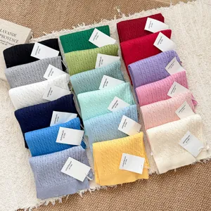 Multi-color cable knit shawl scarf for women, elegant sweater collar warm accessory.