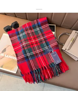 Klassischer roter Karo Kaschmir Gefühl Winter warmer weicher Fransen Schal Unisex Neu