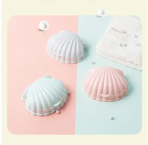 Boite a savon en forme de coquillage portable avec couvercle, porte-savon double.