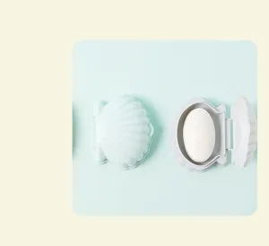 Boite a savon portable en forme de coquillage avec double couche pour la salle de bain.