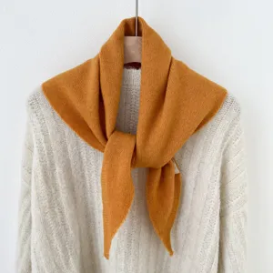 Cozy mustard knitted triangle scarf for women, warm winter fashion shawl and stylish neck wrap.