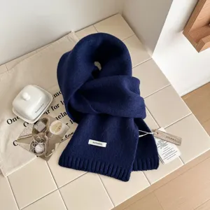 Unisex Winter Warm Solid Color Knitted Scarf 100% Pure Wool Soft Casual Couple Long Neck Scarf Accessories