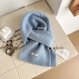 Pure wool knitted scarf winter warm solid color long soft cozy fashion apparel accessory